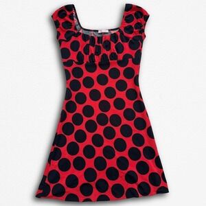 Vol 1 Red Black Polka Dot Empire Waist Mini Dress Y2K Retro Rockabilly Small